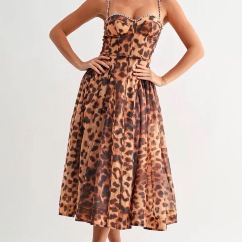 Leopard Print Midi Dress - Strap Bodice